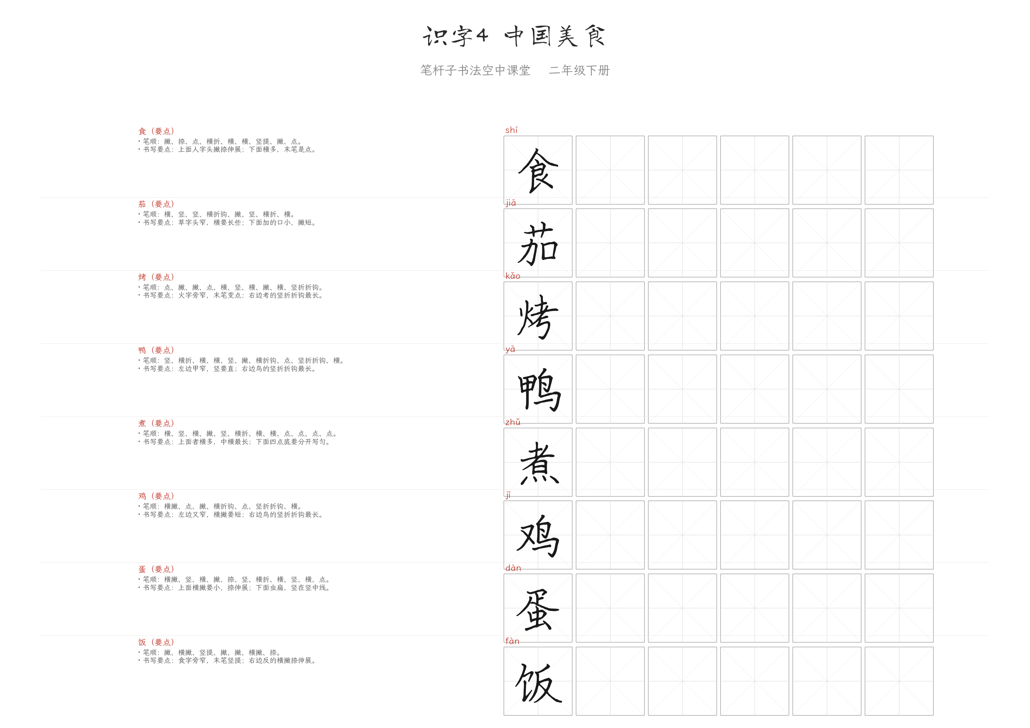 识字4 中国美食 练字纸